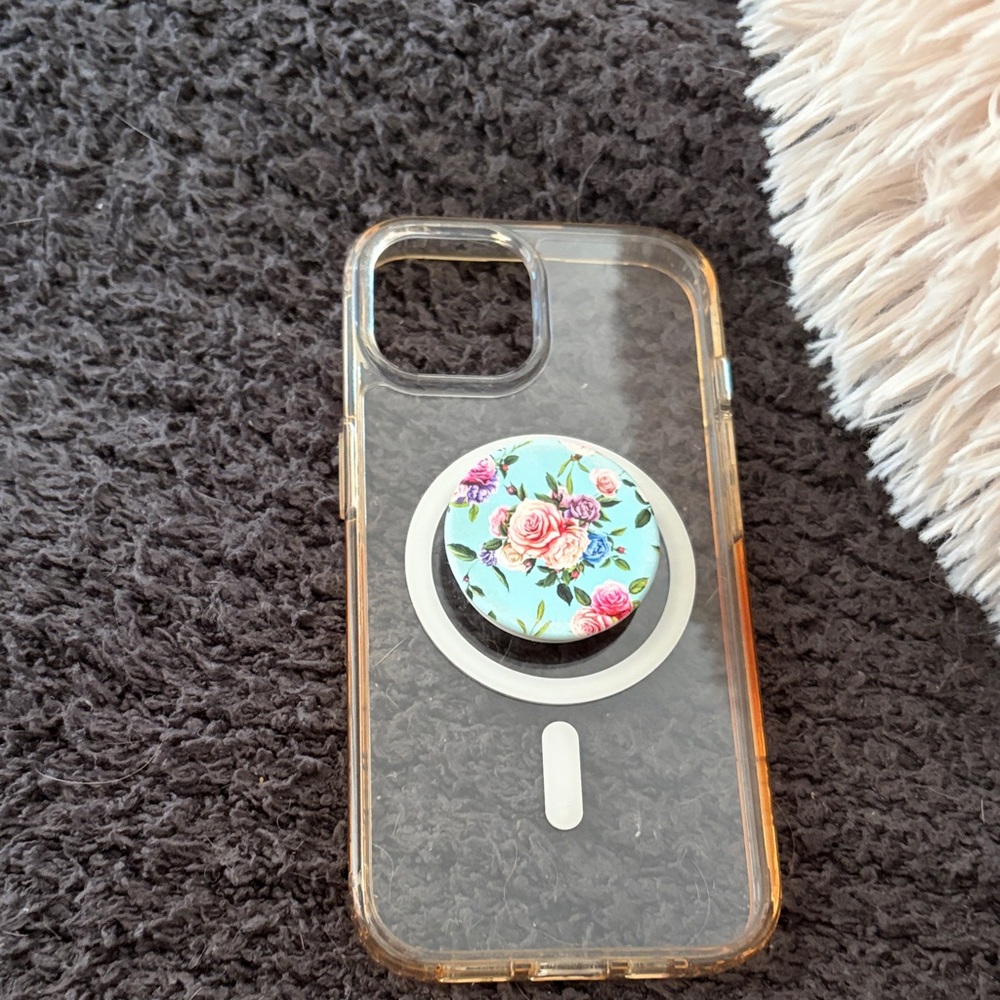 Floral Clear Phone Case with Grip for iPhone 15